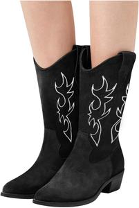 Женские сапоги Hbeylia Винтажные западные сапоги с острым носком Ковбойские сапоги для девушек Ретро замшевые, черный