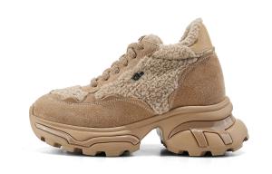 Низкие толстые плюшевые термокеды на платформе со скрытой танкеткой, цвет «кэмел» для женщин Iijin, Camel