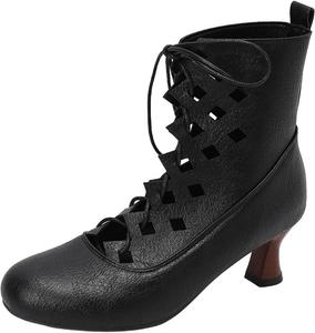 Женские ретро ботильоны на массивном каблуке с вырезами и шнуровкой Cocey, Black