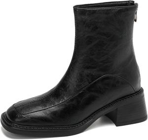 Женские западные ботильоны Челси на щиколотку с задней молнией, ретро, квадратный носок, массивные средние каблуки, элегантные короткие ботинки JOEUSTY, Black