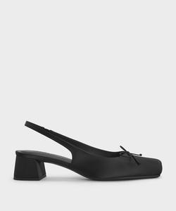 Туфли-лодочки с квадратным носком и атласным бантом Charles & Keith, цвет Blacktextured