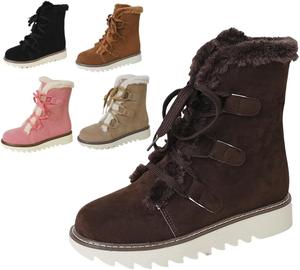 Женские зимние ботинки Толстые снежные ботинки С шнуровкой Меховая подкладка Ботильоны на зиму Теплые Нескользящие Водонепроницаемые снежные ботильоны Generic, Brown