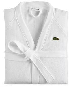 Банный халат из пике из 100% хлопка с нашивкой-логотипом Lacoste Home, белый