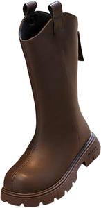 Девушкам ботинки до колена с молнией, на толстой подошве, высокие, для верховой езды, с антискользящей подошвой, с флисовой подкладкой, с круглым носком, мягкие маленькие ботиночки Generic, Brown