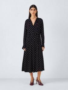 Платье миди Sophia с длинными рукавами в горошек из вискозы LENZING ECOVERO John Lewis, Black