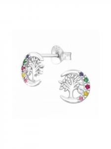 Alexander York Серьги-гвоздики «Древо жизни» с цирконами из серебра 925 пробы, комплект из 2 штук