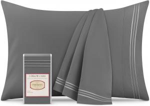 Mellanni Наволочки, комплект из 2 штук, размер 51x76 см, застежка-конверт, роскошные, очень мягкие, охлаждающие, серый цвет
