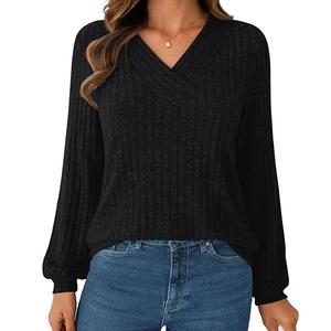 Женская футболка с V-образным вырезом и длинным рукавом Clearflower, Black