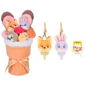 Набор плюшевых кукол Disney Zootopia Джуди и Ник с букетом, ароматизированные, высота 42см POTDEMIEL, 朱迪尼克小聚时刻花束+棉花糖挂件+贺卡