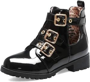 Женские ботильоны MIOKE на низком каблуке с круглым носком, модной застежкой, ремешками и молнией, Black