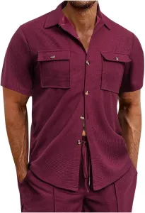 Мужская футболка с накладным карманом, короткий рукав, вязаная текстура