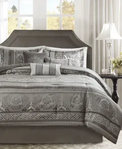 Комплект постельного белья Bellagio Jacquard из 7 предметов, размер Queen Madison Park, серый