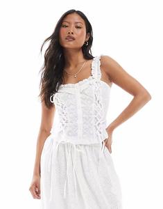 Корсет-топ Miss Selfridge Petite из хлопка с вышивкой белого цвета