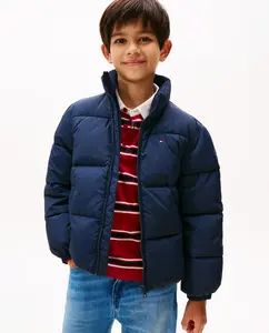 Детский утепленный пуховик с флагом на спине Tommy Hilfiger, темно-синий