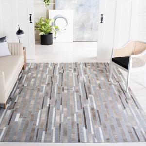 Ковер ручной работы SAFAVIEH, 244 x 305 см, Studio Leather Collection Ivory/Grey STL222A в стиле Mid-Century Modern из кожи и вискозы