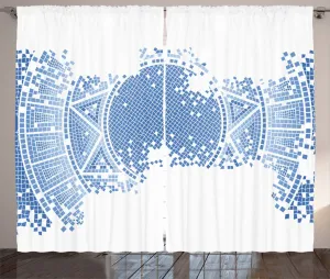 Шторы ABAKUHAUS с геометрическим узором в деревенском стиле, состаренная мозаика, универсальные ленточные шторы для гостиной с петлями и крючками, 280 x 245 см, светло-голубой Abakuhaus