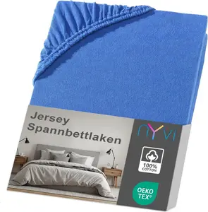 Простыня на резинке Джерси DreamScience 180x200 - 200x200 см, цвет "Королевский синий", для матрасов высотой до 22 см - мягкая и эластичная, эластичная по всей поверхности, не требует глажки NYVI