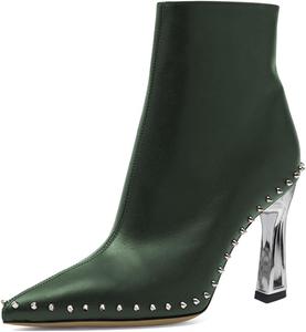 Женские ботильоны FYS с заклепками, заостренным носком, на высоком каблуке, с боковой молнией, короткие ботинки для вечеринок, выпускного и платьев, размеры 4-16 US, Dark Green