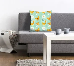 Декоративная подушка королева "Вильма" с цветами и бабочками Queence 40х40 см, цвет eisblau/gelb + bedruckt