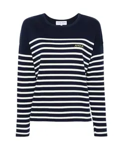 Хлопковый свитер в темно-синюю полоску Maison Labiche, мультиколор