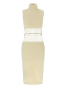 Платье миди с воротником-стойкой Elisabetta Franchi, белый