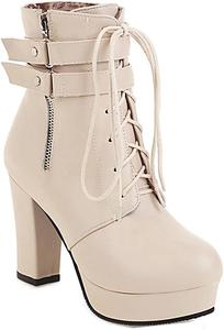 Женские модные ботильоны VOKLIN на высоком каблуке с платформой, круглым носком, шнуровкой и молнией, элегантные короткие ботинки, Beige Apricot-Velvet Lined