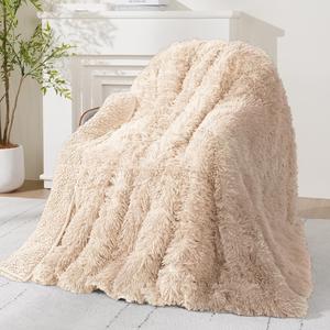 Утяжеленное одеяло 120х180 см, 6,8 кг, Wemore Shaggy Long Fur, искусственный мех, плюшевый шера, двустороннее, пушистое, для кровати и дивана, цвет khaki