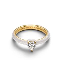 Позолоченное кольцо в форме сердца с белой чакрой Pandora, Gold plated