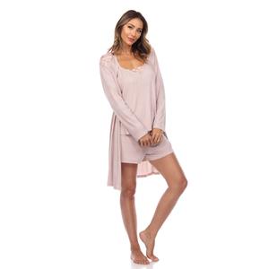 Женский комплект из трех предметов: полосатая пижама и халат WM Fashion, серый