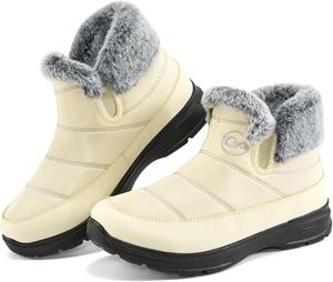 Зимние сапоги для женщин: теплые с меховой подкладкой, утепленные ботильоны, водонепроницаемые, с нескользящей подошвой, удобные зимние обувь для повседневных прогулок Zorfe, Beige