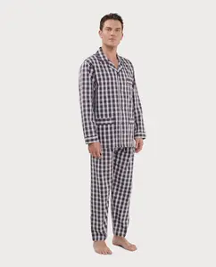 Мужская пижама из ткани с длинными штанинами и отворотом El Búho Nocturno, белый/бордовый