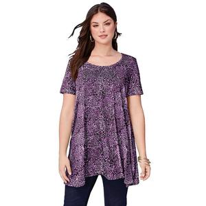 Женская распашная туника больших размеров Roaman's Ultimate с круглым вырезом, цвет Magenta Swirly Leaves