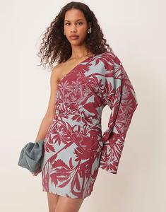 ASOS DESIGN асимметричное мини-платье с одним рукавом и принтом пальм