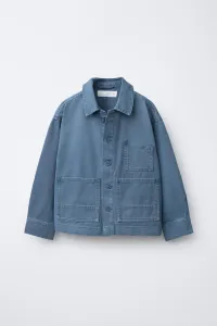 Рубашка с эффектом кислотной стирки и карманами Zara, синий