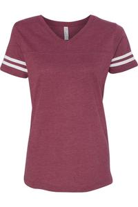 Женская футбольная футболка LAT с V-образным вырезом и тонкой джерси, бордовый/белый