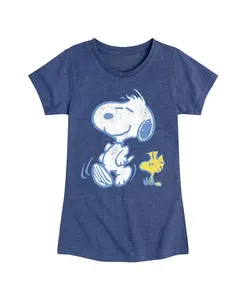 Футболка с принтом "Peanuts: Snoopy и Woodstock на прогулке" для девочек постарше Hybrid Apparel, синий
