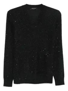 Свитер с V-образным вырезом, украшенный пайетками Fabiana Filippi, серый