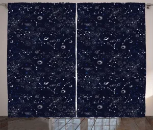 Штора ABAKUHAUS "Голубое небо в деревенском стиле", "Звездное созвездие", универсальная ленточная штора для гостиной с петлями и крючками, 280 x 225 см, цвет: темно-синий с белым Abakuhaus