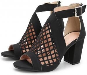 Женские босоножки на каблуке с ремешком на щиколотке HINDOLA, черные, модные босоножки с вырезами
