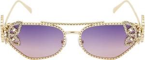 Женские солнцезащитные очки в квадратной оправе с блестками и стразами в форме бабочки, роскошные, увеличенного размера, металлические, с защитой от УФ-излучения UV400, артикул 98114 Melrose, Purple