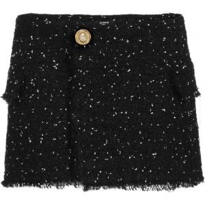 Мини-юбка из твила с бахромой по подолу BALMAIN, черный