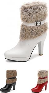 Женские зимние ботильоны на высоком каблуке с меховой платформой, рождественские, с круглым носком, боковой молнией, меховой подкладкой, теплые, для вечеринок, вечеров и свиданий NEJKG, White