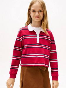 Детская хлопковая поло с длинными рукавами в полоску Tommy Hilfiger, Ruby Rhubarb