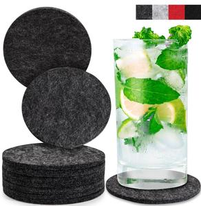 Стеклянные подставки под стаканы с кожаной этикеткой, набор из 10 штук Miqio Design, темно-серый