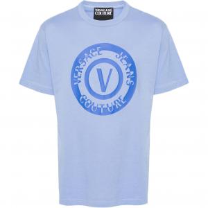 Хлопковая футболка с принтом логотипа VERSACE JEANS COUTURE, синий