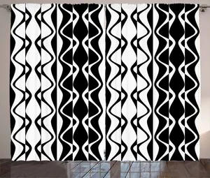 Шторы ABAKUHAUS в минималистичном деревенском стиле, простые изогнутые линии, универсальные ленточные шторы для гостиной с петлями и крючками, 280 x 245 см, белые и черные Abakuhaus