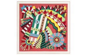 HERMES Шаль Celebration Steed для женщин в темно-розовом/зеленом/желтом цвете