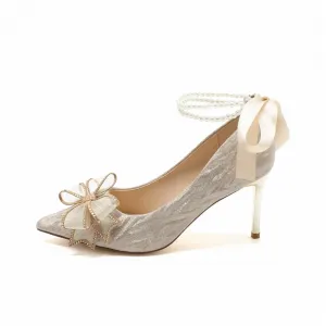 Dawei's house Дом Dawei Тонкие каблуки Высокие каблуки Женские Подарочный набор Шампань Бант Коробка с подарком, цвет Champagne Bowknot Box with Gift Included