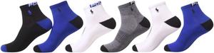POLO RALPH LAUREN мужские спортивные хлопковые носки до щиколотки - набор из 6 пар - влагоотводящая сетчатая ткань, Black,Royal,White,Grey