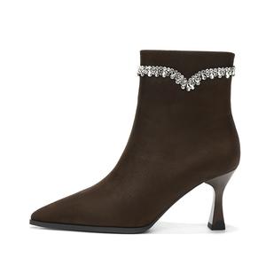 QITUMAUL Женские ботинки на шнуровке - хаки[Высота каблука 7,5 см], цвет Khaki[Heel Height 7.5cm]